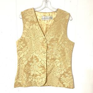 Pier 1 Imports Passports GOLD Brocade TAPESTRY Lined M Womans VEST Poly Blend
